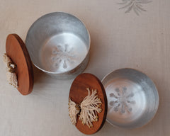 Brown Hammered Bowl with Wooden Cover