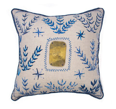 Blue Embroidery Cushion with Metal Plate