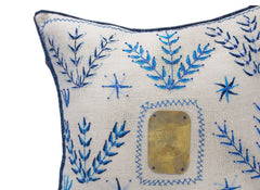 Blue Embroidery Cushion with Metal Plate