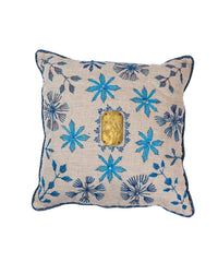 Blue Embroidery Pillow with Metal Plate
