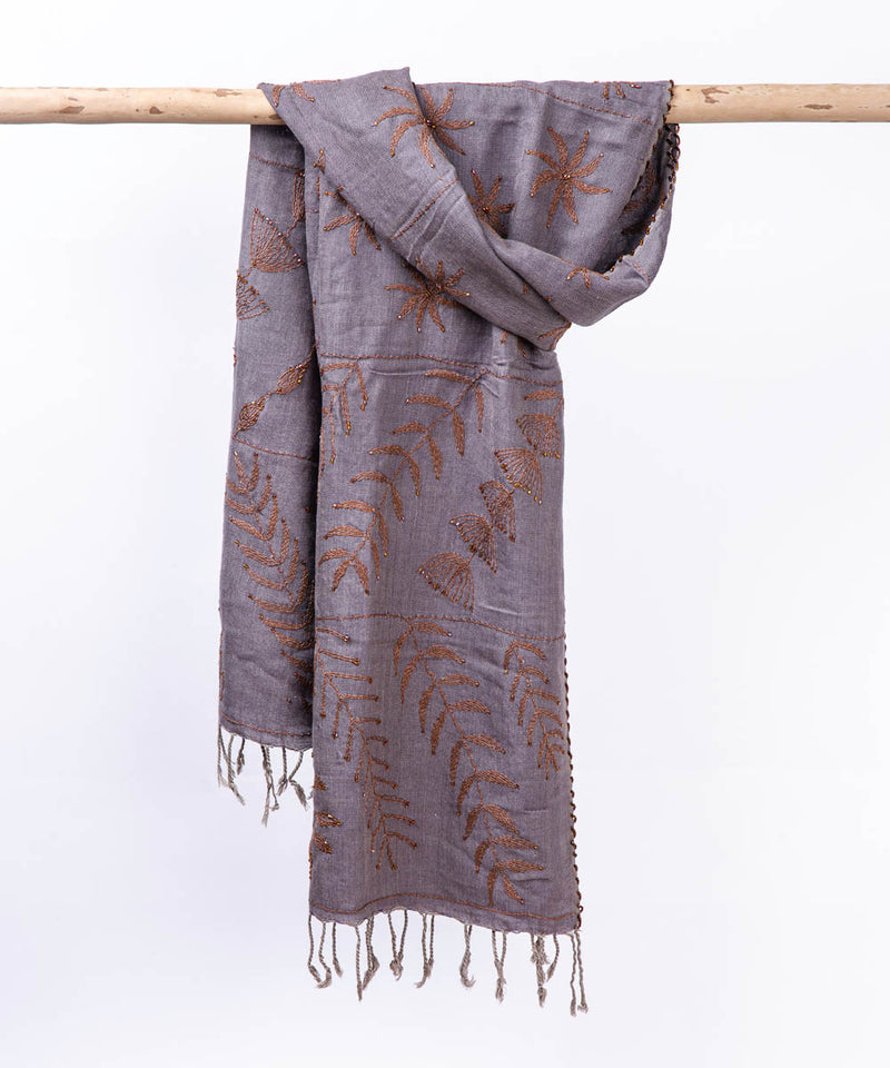 Embroidered Hand Woven Cotton Shawl