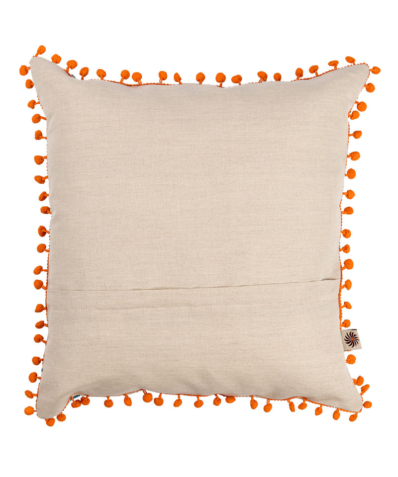 Patterns and Pompoms Cushion